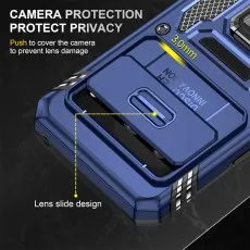 Blue Pixel 8 case with a sliding camera shutter and integrated.