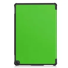 Rear view of a bright green Kindle Fire HD 10 case with reinforced black shockproof corners..