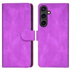 Elegant pink wallet-style case for Samsung S25 FE with a minimalist embossed logo at the bottom..
