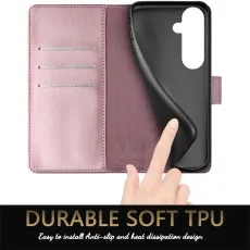 Samsung Galaxy S25 FE Leather Card Holder Wallet Phone Case Rose