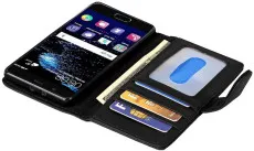 Huawei P10 Plus Wallet Case – Black PU Leather Flip Cover with Stand UK
