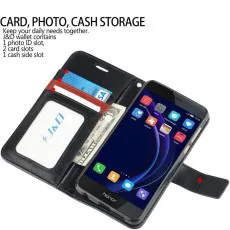 Huawei Honor 8 Pro Black PU Leather Wallet Case with Stand & Magnet