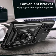 Case For Samsung S23 Ultra Ring Case UK Anti-Fingerprint Non-Slip Grip Smudge Proof Cover -Black