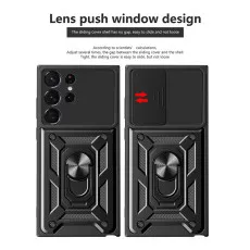 Case For Samsung S23 Ultra Ring Case UK Anti-Fingerprint Non-Slip Grip Smudge Proof Cover -Black