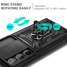 Samsung S23 Plus Ring Case UK Cover Heavy Duty Shockproof with Slide Camera Protective Case Cover-Black