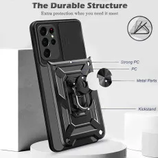 Samsung S23 Ring Case with Slide Camera Cover Heavy Duty Shockproof Protective Case Cover-Black