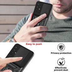 Samsung S23 Ring Case with Slide Camera Cover Heavy Duty Shockproof Protective Case Cover-Black