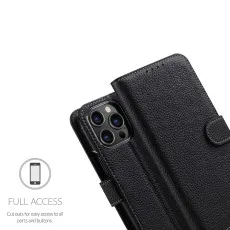 iPhone 14 Pro Wallet Case (2022) Magnetic Flip Closure, Stand Function and 2 Card Slot PU Leather Cover (Black)