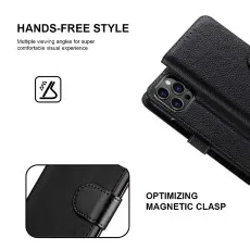 iPhone 14 Pro Wallet Case (2022) Magnetic Flip Closure, Stand Function and 2 Card Slot PU Leather Cover (Black)