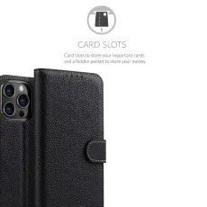 iPhone 14 Pro Wallet Case (2022) Magnetic Flip Closure, Stand Function and 2 Card Slot PU Leather Cover (Black)