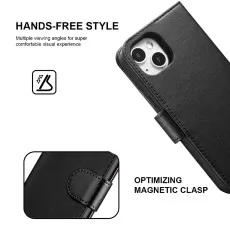 iPhone 13 Mini Wallet Case – Premium Black Leather Cover with Stand Function