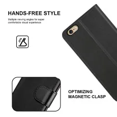 iPhone 6s Leather Wallet Case – Magnetic Flip Cover in Black (2015) UK