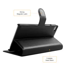 Huawei P8 Wallet Case Leather Flip Magnetic Cover With Card Pocket Slots Black