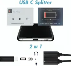 USB C Headphone and Charger Adapter, Audio Charge & Music Type C Splitter Audio and Charging Adapter Support Fast Charging