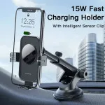 15W Fast Wireless Car Charger & Auto Clip Phone Holder (Black) | UK Free Shipping