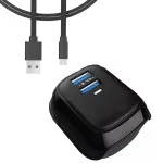 Best 2.4A Dual USB Port 3 Pin Wall Plug Phone Charger Adapter with Micro Cable -UK