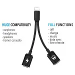 2in1 Dual Lightning Headphone Jack AUX Audio and Charge Adaptor For iPhone
