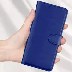 Blue Leather Magnetic Wallet Case 3 Pocket for Samsung S22 Ultra | Flip Phone Cover UK