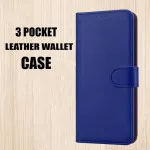 Blue Leather Magnetic Wallet Case 3 Pocket for Samsung S22 Ultra | Flip Phone Cover UK