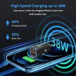 38W Fast Mobile Phone Charge Dual Port USB C Aluminum Car Charger Adapter