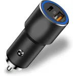 38W Fast Mobile Phone Charge Dual Port USB C Aluminum Car Charger Adapter
