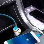 Dual USB Car Charger with LED Light With Cable, Smart IC Chip for iPhone16