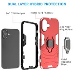 Armor Shockproof Hard Red Ring Case For iPhone 16