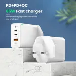 65W USB + Dual Type-C Ports Wall Plug Charging Adapter