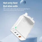 65W USB + Dual Type-C Ports Wall Plug Charging Adapter