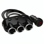 12V 3-Way Car Power Socket & USB Charger Adapter - Multi-Device Charging for Cars