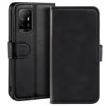 Black Leather Wallet Case Magnetic Stand Heavy Duty Cover For Oppo F19 (2021)