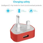 Red Triangle USB Wall Plug Charger 1AMP for Quick Device Charging