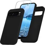 Google Pixel 9 Pro Case - Soft Silicone Phone Cover with Screen Protector, Full Body Shockproof Slim Design, Wireless Charging Compatible - Black