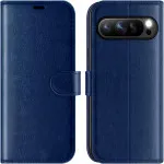 Google Pixel 9 & Pixel 9 Pro Wallet Case - PU Leather Flip Folio with Card Holders & RFID Blocking, Shockproof TPU Inner Shell, Kickstand - Blue