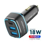 USB Car Charger 3 Port Cigarette Lighter Adapter Super Fast 18W Charging