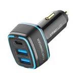 USB Car Charger 3 Port Cigarette Lighter Adapter Super Fast 18W Charging