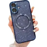 iPhone 16 Magnetic Glitter Case - Luxury Bling Clear Phone Cover with MagSafe Compatibility & Camera Protector for Women - Blue