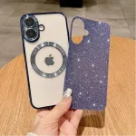 iPhone 16 Magnetic Glitter Case - Luxury Bling Clear Phone Cover with MagSafe Compatibility & Camera Protector for Women - Blue