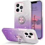 iPhone 16 Pro Glitter Ring Case with Tempered Glass Screen Protector | Slim Fit Purple Cover | UK