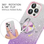 iPhone 16 Pro Glitter Ring Case with Tempered Glass Screen Protector | Slim Fit Purple Cover | UK