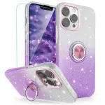 iPhone 16 Pro Glitter Ring Case with Tempered Glass Screen Protector | Slim Fit Purple Cover | UK