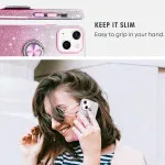 Pink Glitter Ring Phone Case for iPhone 16 Plus | Slim Fit, 360° Kickstand, Shock-Absorbent Protection