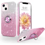 Pink Glitter Ring Phone Case for iPhone 16 Plus | Slim Fit, 360° Kickstand, Shock-Absorbent Protection