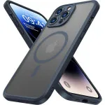 Military Grade Slim iPhone 14 Pro Case with Magnetic Guard MagSafe Compatible Navy Blue Protective Translucent Phone Case