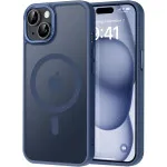Magnetic iPhone 15 Plus Case Magsafe Shockproof, Slim Transparent Protection - Navy Blue