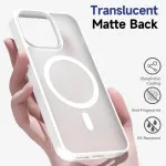 iPhone 15 Pro Max MagSafe Case, Frosted Clear Matte, Slim Shockproof Silicone Bumper, White