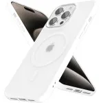 iPhone 15 Pro Max MagSafe Case, Frosted Clear Matte, Slim Shockproof Silicone Bumper, White