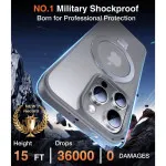 For iPhone 15 Pro Max Ring Magsafe Grey Case with Shockproof Protection