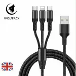 3 in 1 Charging Cable Multi USB Phone Charger Cable For iPhone Android Charging Sync Braided UK