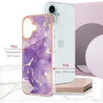 iPhone 16 TPU Slim Case – Shockproof Silicone Bumper, Marble Purple Protective Cover